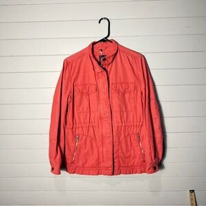 GAP Womens Utility Jacket Coral Pink Cotton Military Field Coat Medium SP16